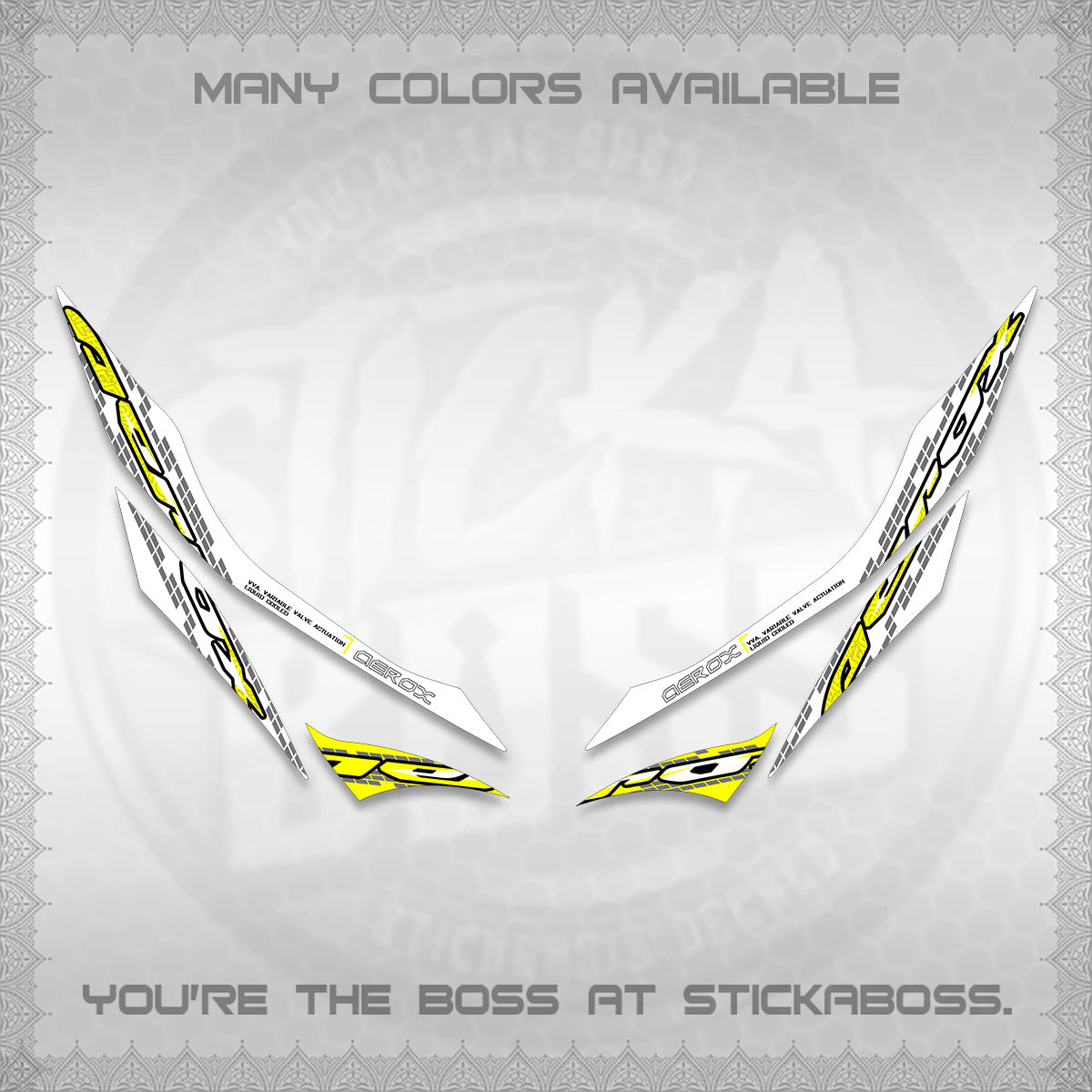 AEROX 155 V1 FOR WHITE DECALS (NEW 2026 VORTEX) STICKER KITS BY STICKABOSS
