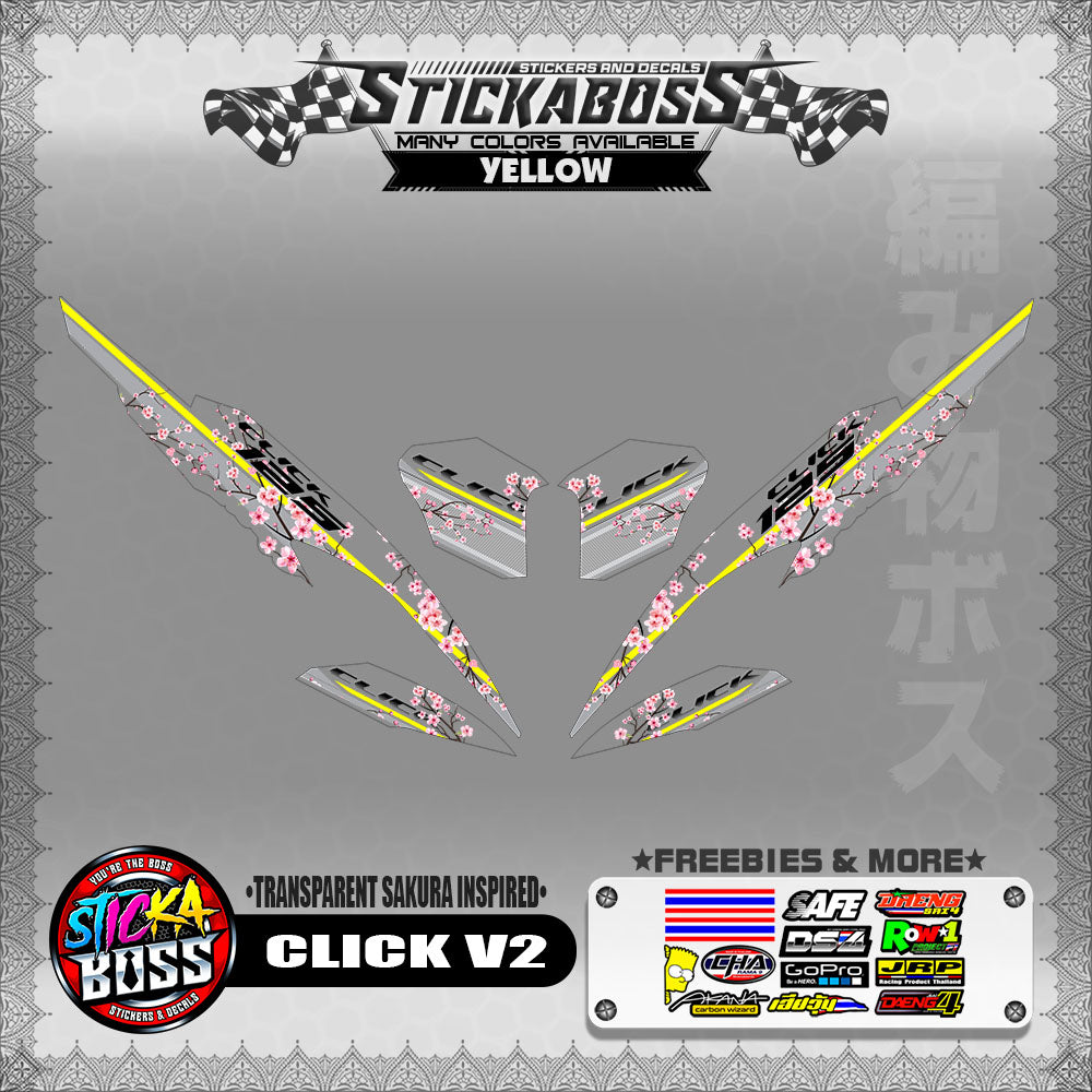 【PREMIUM UV PRINT】TRANSPARENT CLICK 125 / 150 V2 DECALS ( SAKURA INSPIRED )【WITH FREEBIES】