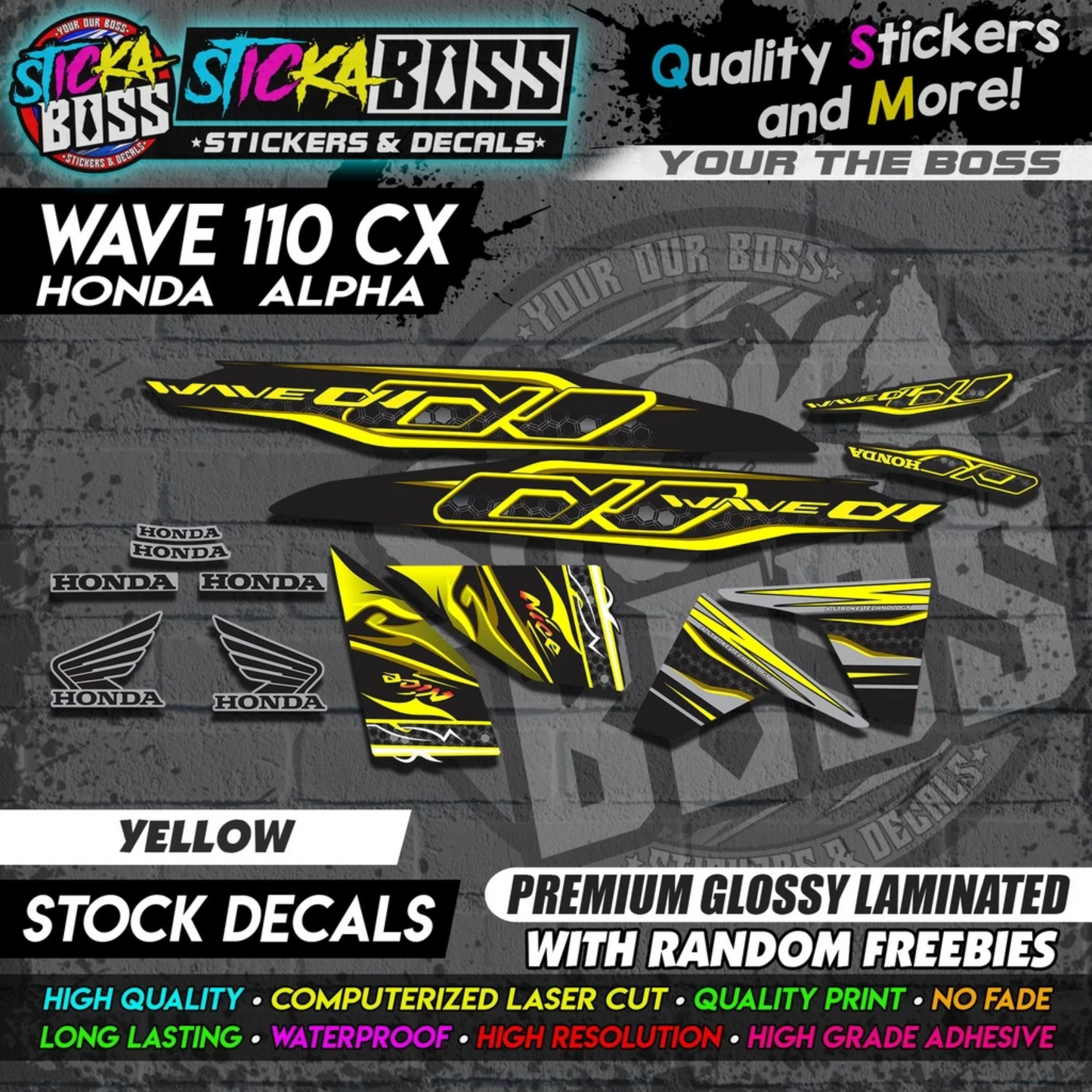 Honda Wave 110 Alpha CX (Stock Decals)【PREMIUM GLOSSY LAMINATED】