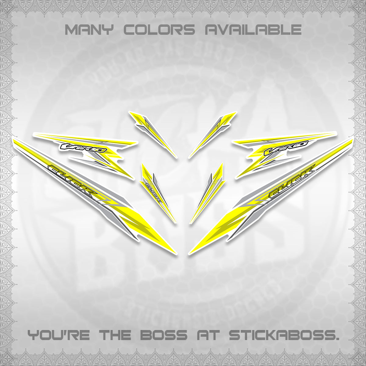 CLICK 160 VARIO FOR WHITE DECALS (2026 SHARP 00-A1 DESIGN)STICKER KITS By STICKABOSS