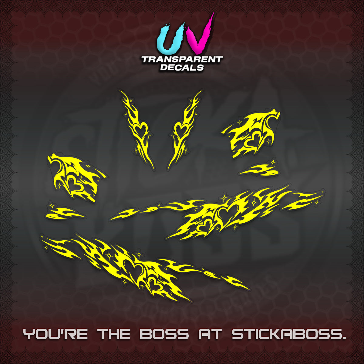 CLICK 125 V2 UV TRANSPARENT DECALS (2026 TRIBAL HEART DESIGN) STICKER KITS BY STICKABOSS
