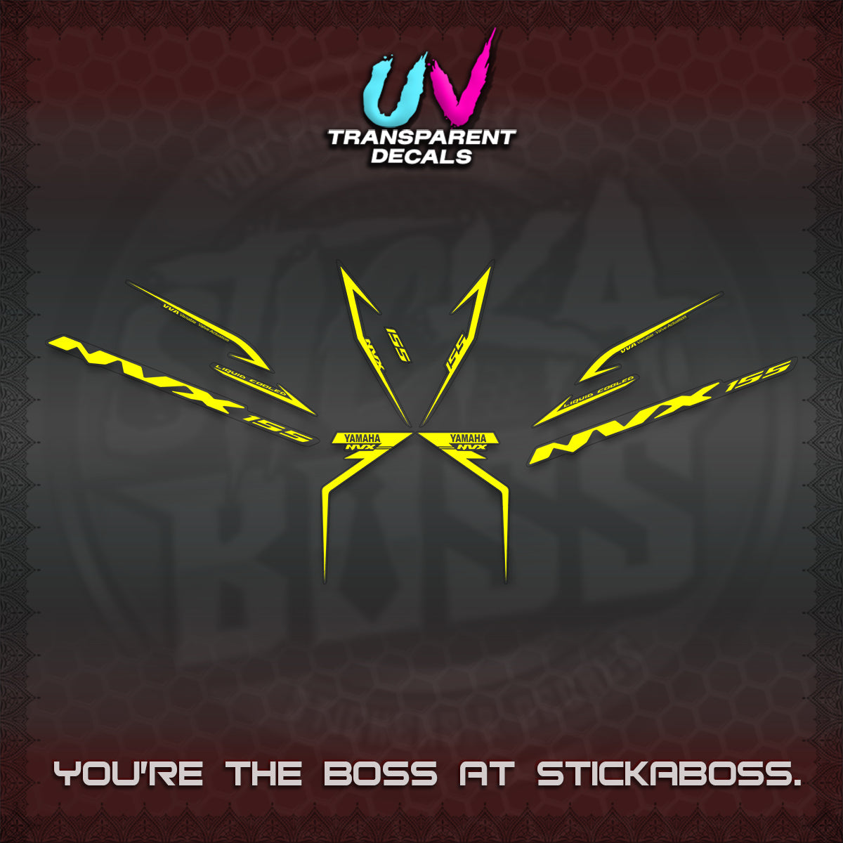 AEROX 155 V2 UV TRANSPARENT STRIPING DECALS (2022 NVX 1-TONE) STICKER KITS BY STICKABOSS