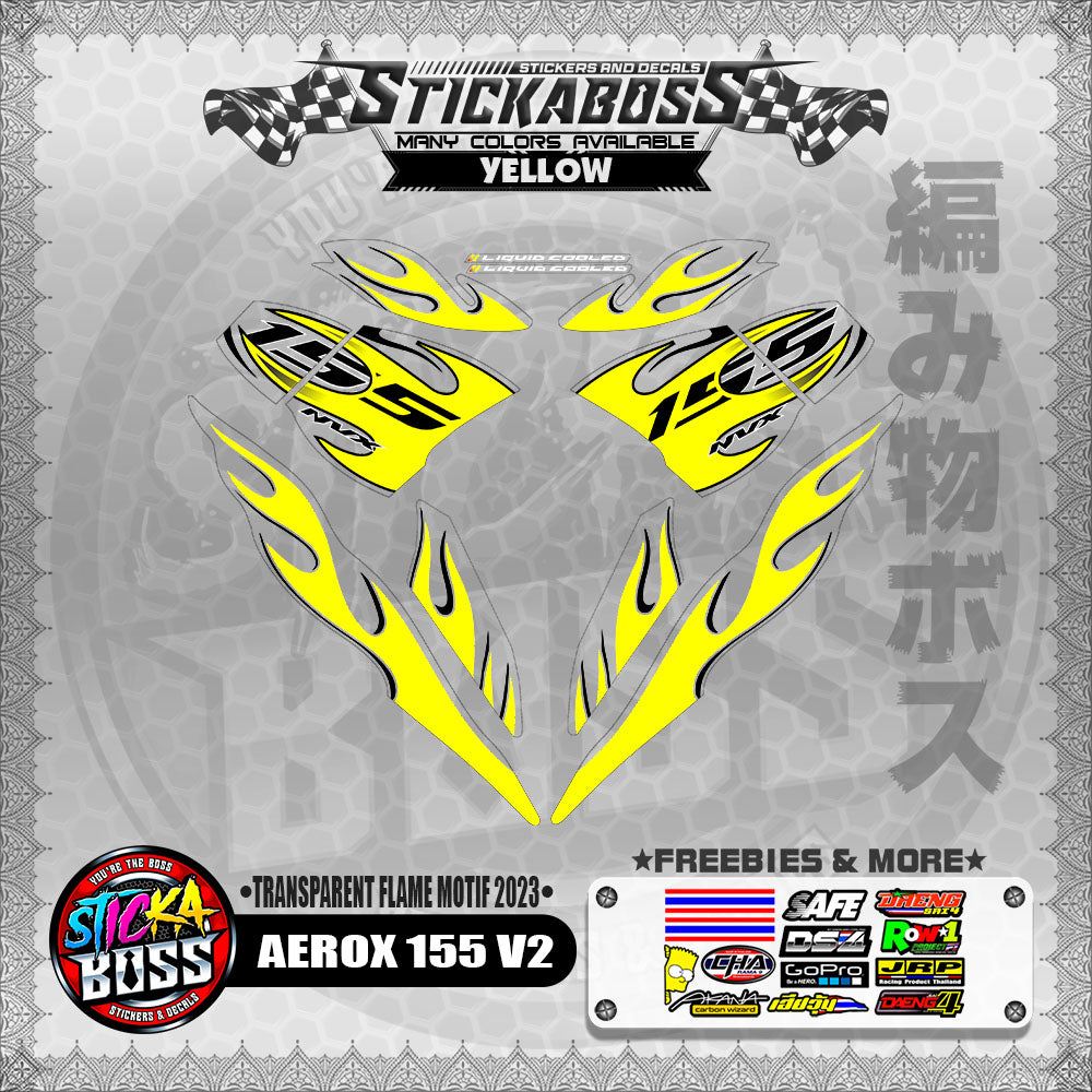 [ PREMIUM UV PRINT ] TRANSPARENT AEROX 155 V2 (  FLAME MOTIF 2023 )【WITH FREEBIES】