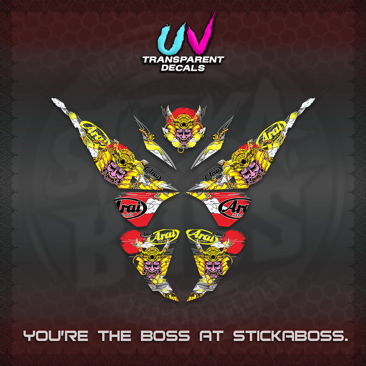 CLICK 125 V1 VARIO UV TRANSPARENT DECALS (2026 NEW SAMURAI MOTIF) STICKER KITS BY STICKABOSS