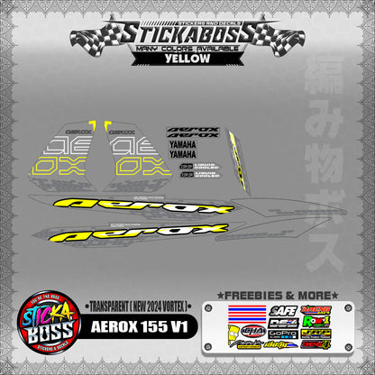 [ PREMIUM UV PRINT ] TRANSPARENT  AEROX 155 V1 DECALS ( NEW 2024 VORTEX )【WITH FREEBIES】
