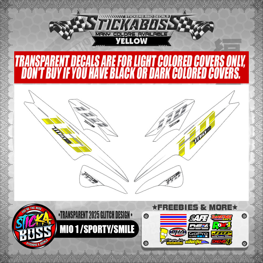 MIO 1/SPORTY/SMILE STICKER DECALS ( TRANSPARENT 2025 GLITCH DESIGN )【WITH FREEBIES】