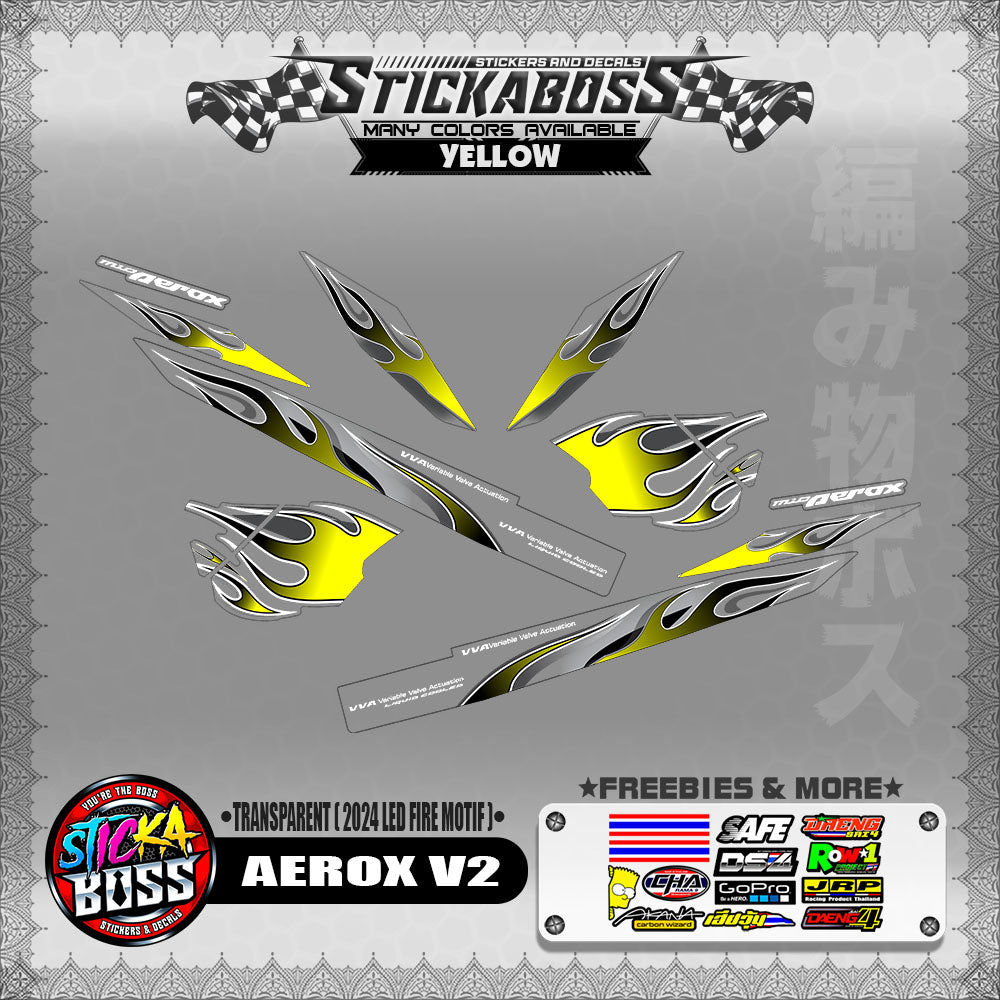[ PREMIUM UV PRINT ] TRANSPARENT AEROX V2 DECALS ( 2024 LED FIRE MOTIF )【WITH FREEBIES】