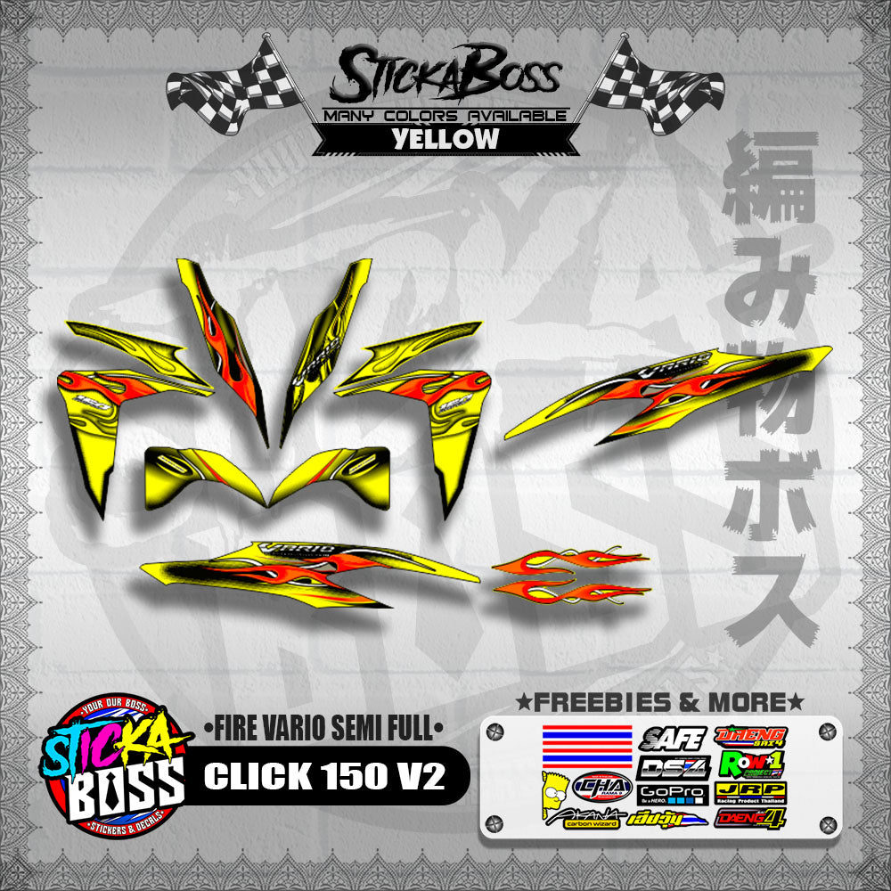 CLICK 150 V2 DECALS ( FIRE VARIO SEMI FULL )【WITH FREEBIES】