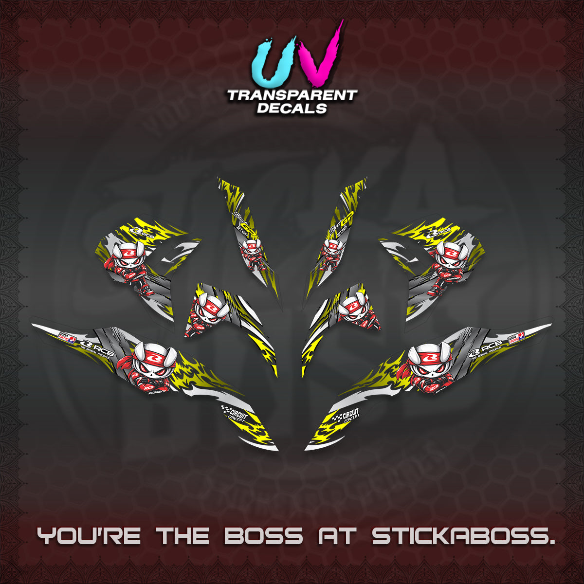 CLICK 125 V3 UV TRANSPARENT DECALS (2026 NEW RCB 2.0 DESIGN) STICKER KITS BY STICKABOSS