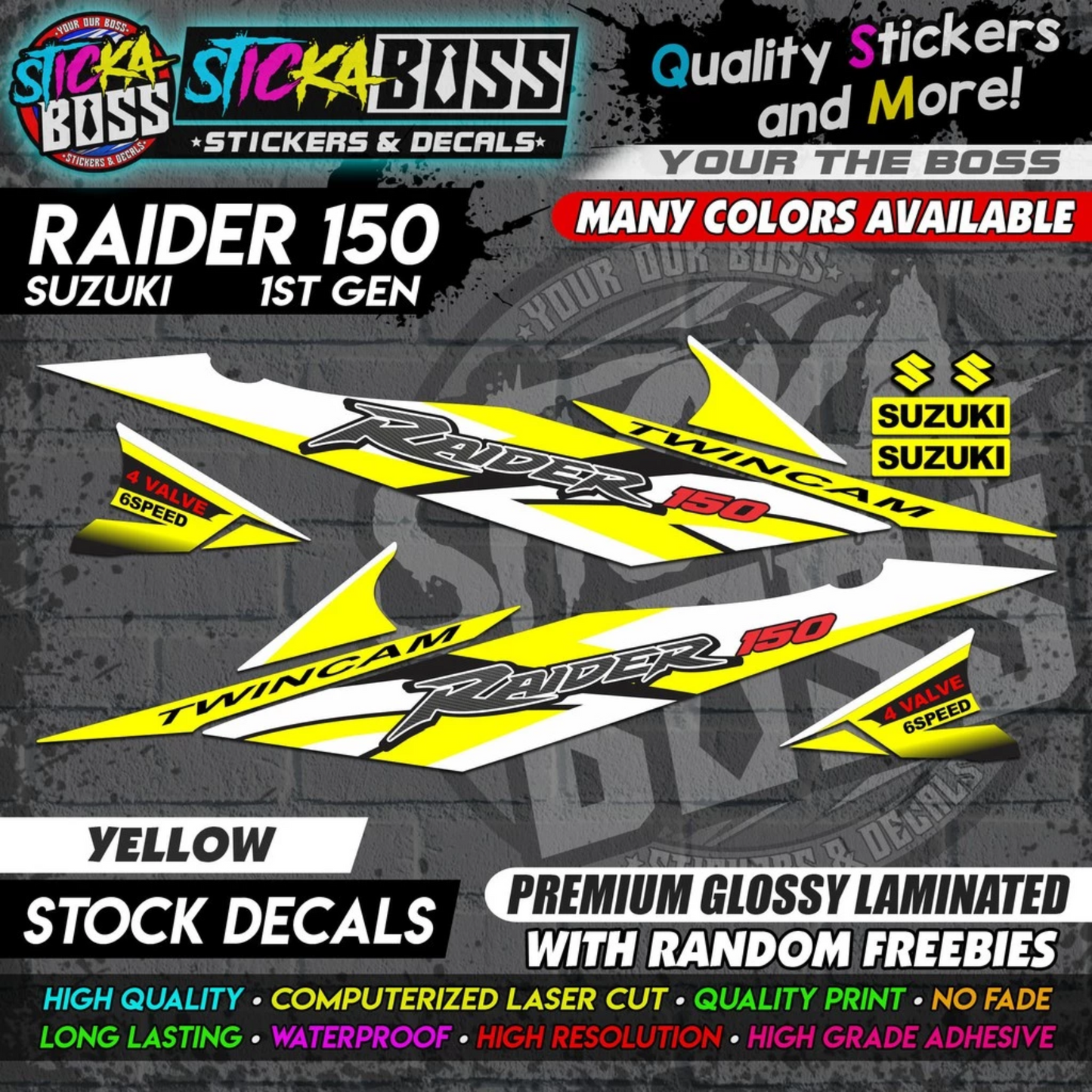 Suzuki Raider 150 1st Gen Decals (Stock Design) [ASSORTED COLORS]【PREMIUM GLOSSY LAMINATED】