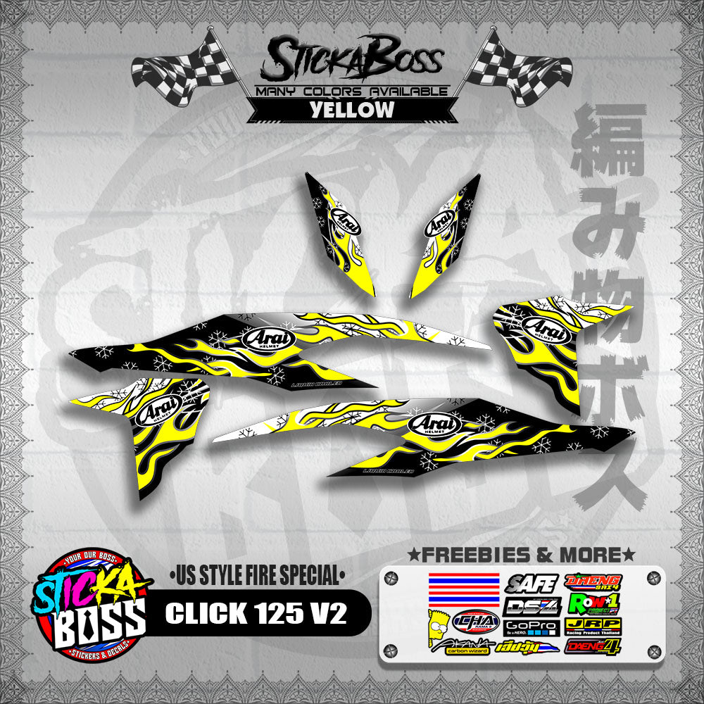 CLICK 125 V2 DECALS ( US STYLE FIRE SPECIAL )【WITH FREEBIES】