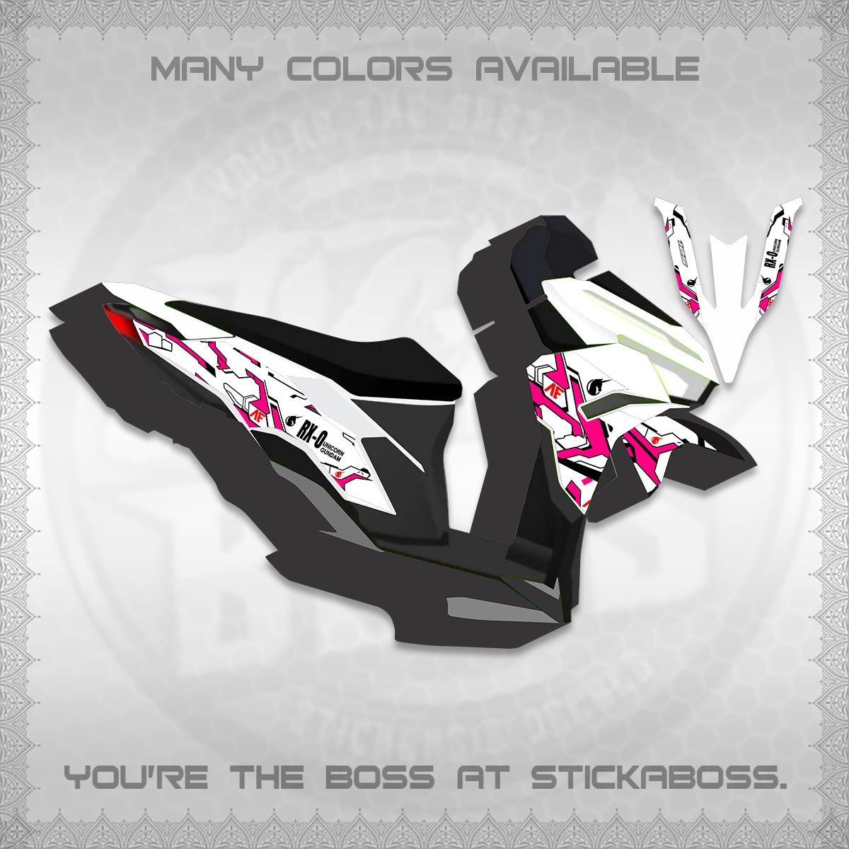 CLICK V3 VARIO FOR WHITE DECALS (UNICORN GUNDAM DESIGN) STICKER DECALS By STICKABOSS