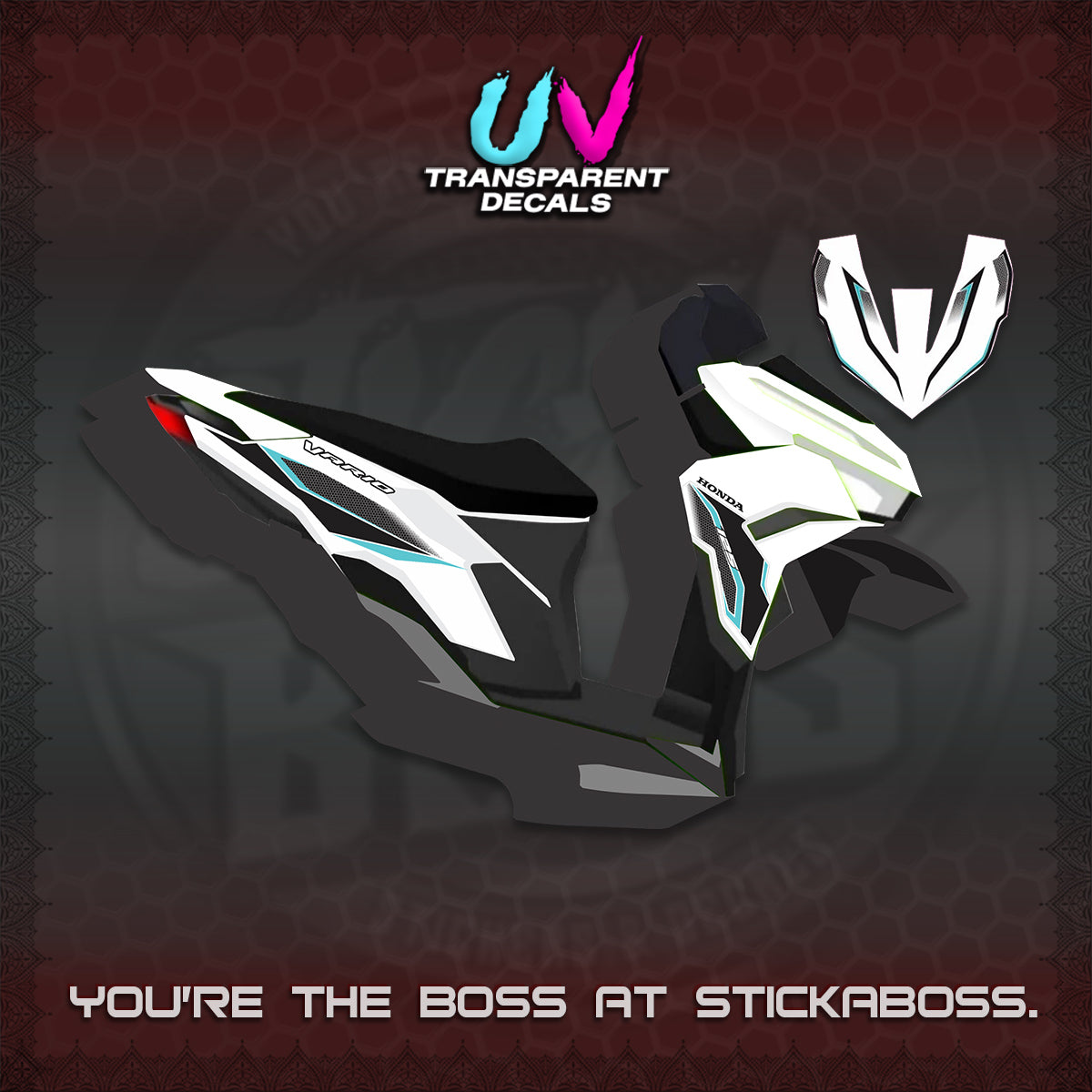 CLICK 125 V3 VARIO UV TRANSPARENT DECALS (2026 INDO HONEYCOMB DESIGN) STICKER DECALS By STICKABOSS