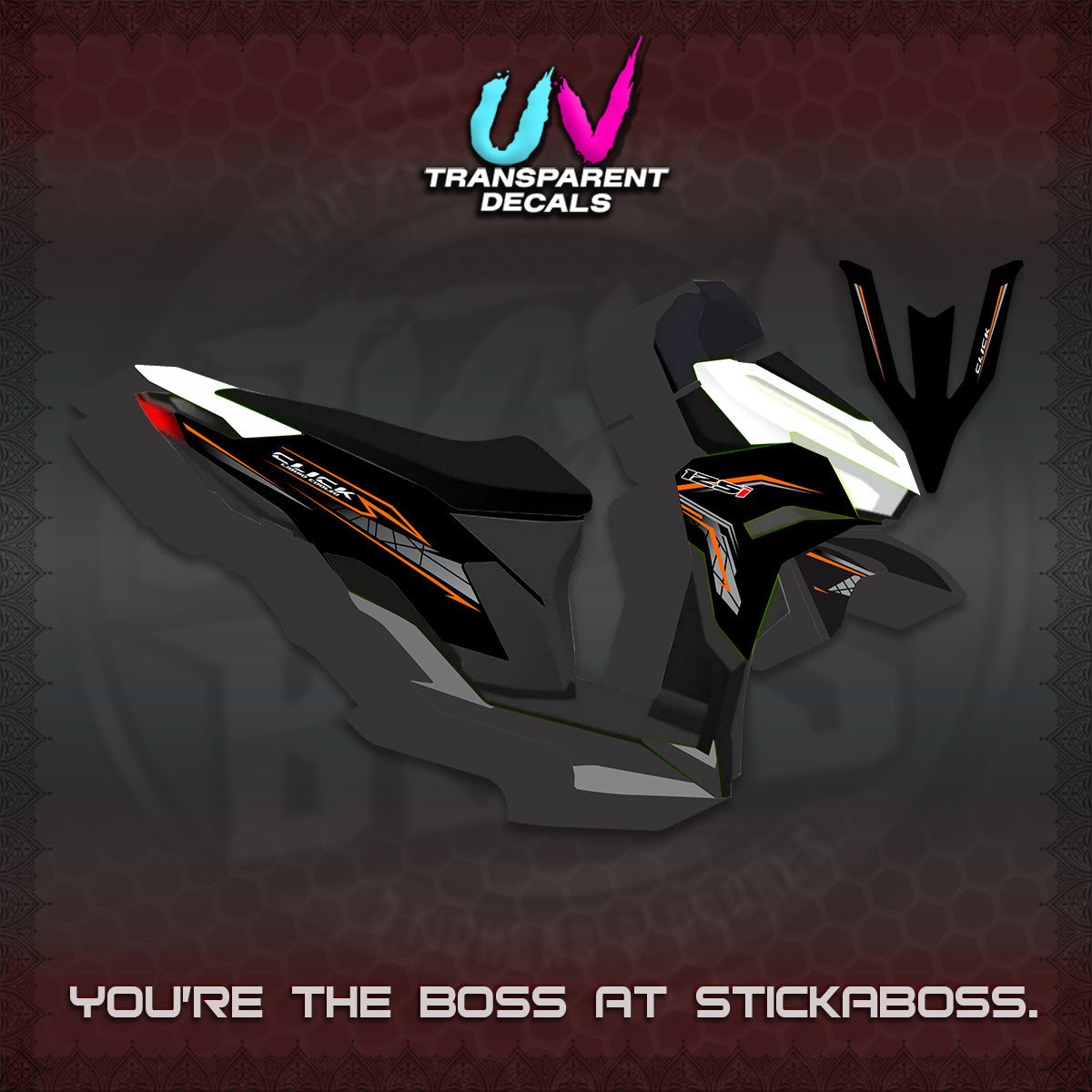 CLICK 125 V3 UV TRANSPARENT DECALS (2023 SIMPLE STRIPE DESIGN) STICKER DECALS By STICKABOSS