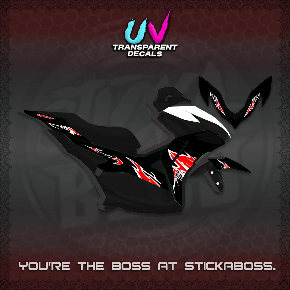 AEROX 155 V2 UV TRANSPARENT (VIETNAM STYLE-1 SPOT) FOR DARK COLORED COVER DECALS By STICKABOSS